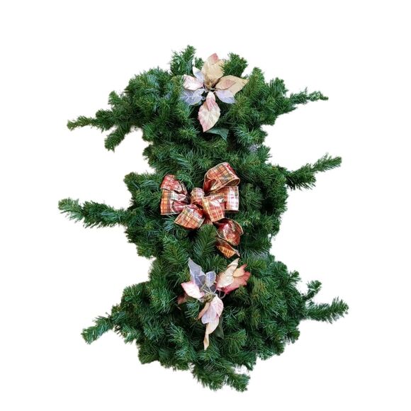 Vintage Christmas Swags Faux Pine Greenery Pink Gold Poinsettia Plaid Bow Lot 3 - Picture 2 of 8